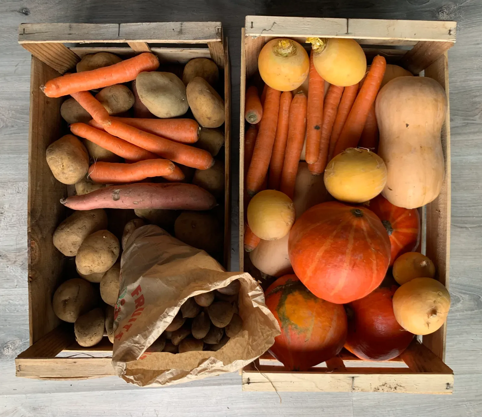 Carottes, pommes de terre, courges et navets pour les soupes de la pizzeria PIZZAPP à Salon-de-Provence.